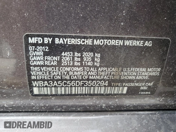 2013 BMW 3 Series 328i z VIN WBA3A5C56DF350294, wystawiony jako Copart lot #62420505 z przebiegiem 184 532 mil mil oraz Czysty tytuł • Clean title. Historia ofert i sprzedaży dostępna na DreamBid. Obrazek 13.