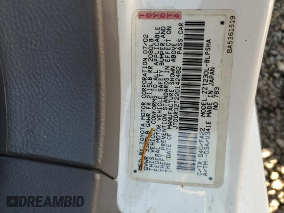 2002 Toyota Celica GT with VIN JTDDR32T220142482, listed as a Copart auction lot 77912724 with 224,190 mi miles and Salvage Title. Bid and sale history available at carsss.com. Image 13.