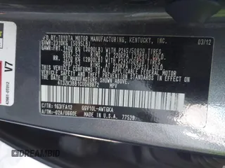 2012 Toyota Venza LE with VIN 4T3ZK3BB1CU049872, listed as a IAAI auction lot 40612707 with 129,396 mi miles. Bid and sale history available at carsss.com. Image 9.