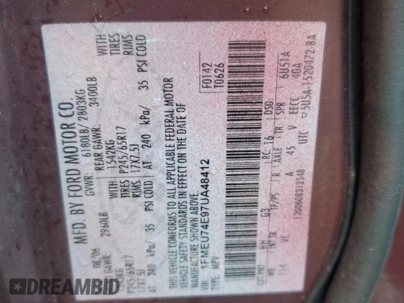 2007 Ford Explorer Eddie Bauer z VIN 1FMEU74E97UA48412, wystawiony jako Copart lot #64418085 z przebiegiem Nie podano mil oraz Szkoda całkowita • Salvage title. Historia ofert i sprzedaży dostępna na DreamBid. Obrazek 13.