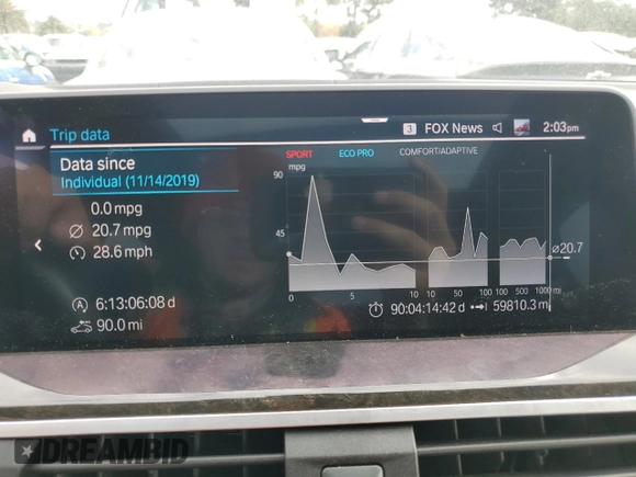 2020 BMW X4 M40i with VIN 5UX2V5C05LLE69575, listed as a Copart auction lot 75055123 with 59,810 mi miles. Bid and sale history available at carsss.com. Image 9.