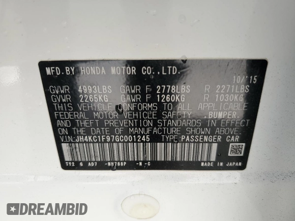 2016 Acura RLX Advance z VIN JH4KC1F97GC001245, wystawiony jako Copart lot #47697885 z przebiegiem 83 715 mil mil oraz Szkody całkowita. Historia ofert i sprzedaży dostępna na DreamBid. Obrazek 12.