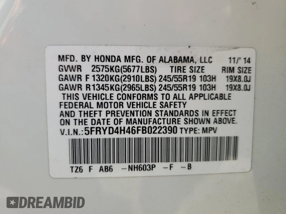 2015 Acura MDX Technology z VIN 5FRYD4H46FB022390, wystawiony jako Copart lot #57332395 z przebiegiem 173 430 mil mil oraz Szkoda całkowita • Salvage title. Historia ofert i sprzedaży dostępna na DreamBid. Obrazek 13.