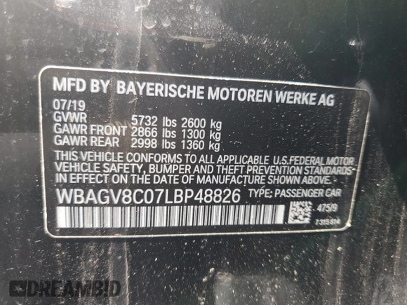 2020 BMW 8 Series M850i with VIN WBAGV8C07LBP48826, listed as a Copart auction lot 65445504 with 32,147 mi miles and Salvage title. Bid and sale history available at DreamBid. Image 12.