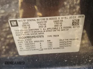 2015 Chevrolet Silverado 1500 LT with VIN 3GCUKREC2FG107879, listed as a Copart auction lot 41915375 with 123,952 mi miles and Salvage Title. Bid and sale history available at DreamBid. Image 13.