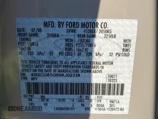 2009 Mercury Mariner with VIN 4M2CU81G99KJ02338, listed as a Copart auction lot 88337675 with 82,115 mi miles and Salvage title. Bid and sale history available at DreamBid. Image 13.