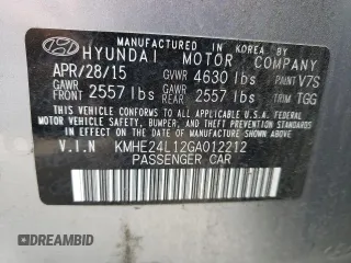 2016 Hyundai Sonata Hybrid SE with VIN KMHE24L12GA012212, listed as a Copart auction lot 49517573 with 115,484 mi miles. Bid and sale history available at carsss.com. Image 12.