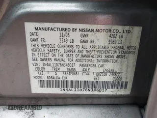 2006 Nissan Altima S with VIN 1N4AL11D76N346017, listed as a IAAI auction lot 42075405 with 114,192 mi miles and . Bid and sale history available at DreamBid. Image 9.