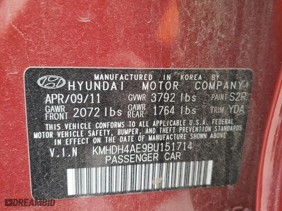 2011 Hyundai Elantra Ltd with VIN KMHDH4AE9BU151714, listed as a Copart auction lot 89160755 with 53,059 mi miles and Salvage Title. Bid and sale history available at carsss.com. Image 15.