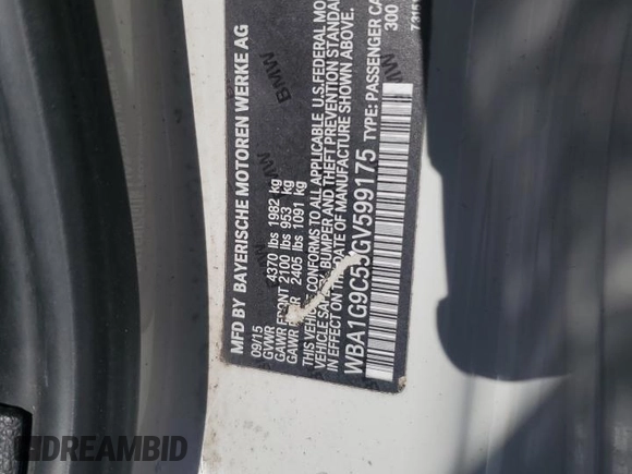 2016 BMW 2 Series 228i xDrive with VIN WBA1G9C55GV599175, listed as a Copart auction lot 44058195 with 106,544 mi miles and Salvage title. Bid and sale history available at DreamBid. Image 12.