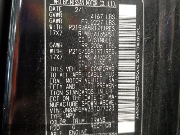 2011 Nissan Juke SV with VIN JN8AF5MV3BT017323, listed as a Copart auction lot 78926894 with 166,452 mi miles and Non Repairable. Bid and sale history available at DreamBid. Image 15.