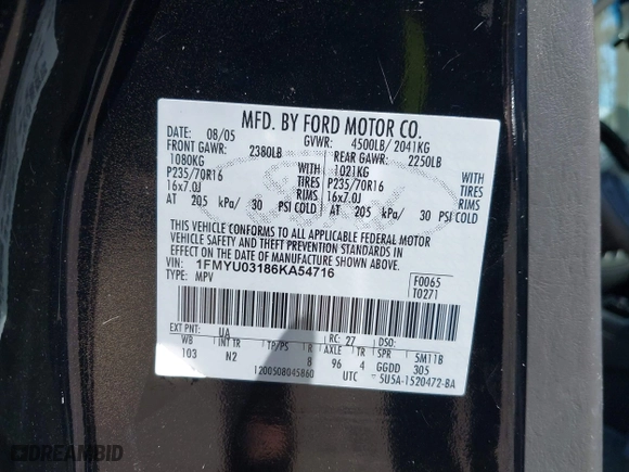 2006 Ford Escape XLT with VIN 1FMYU03186KA54716, listed as a IAAI auction lot 41893992 with 194,722 mi miles. Bid and sale history available at carsss.com. Image 9.