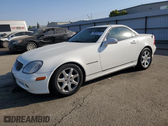 2002 Mercedes-Benz SLK-Class 2.3L Kompressor with VIN WDBKK49F62F257017, listed as a Copart auction lot 73859374 with 125,733 mi miles and Salvage Title. Bid and sale history available at carsss.com. Image 1.