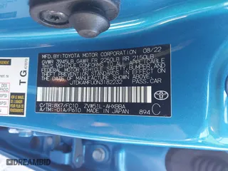 2022 Toyota Prius L Eco with VIN JTDKAMFU0N3182232, listed as a IAAI auction lot 41737264 with 23,123 mi miles. Bid and sale history available at carsss.com. Image 9.