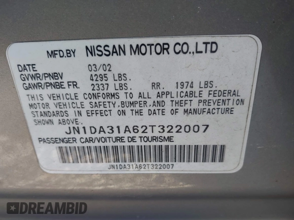 2002 Nissan Maxima GLE с VIN JN1DA31A62T322007, выставлен на аукционе IAAI как лот 40999480 с пробегом 208 110 миль миль и . История ставок и продаж доступна на DreamBid. Изображение 9.
