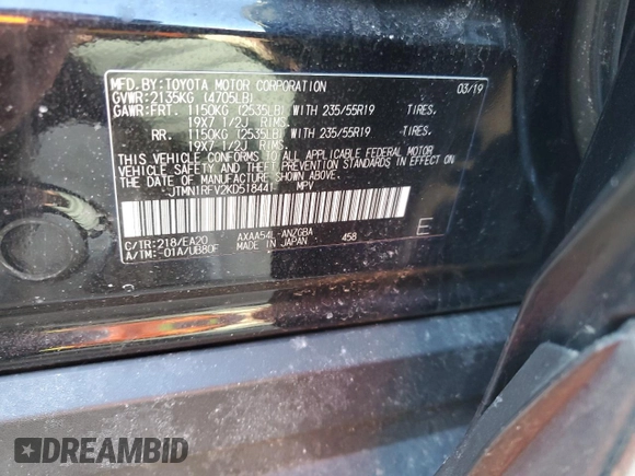 2019 Toyota RAV4 Limited with VIN JTMN1RFV2KD518441, listed as a Copart auction lot 47521195 with 67,063 mi miles and Clean Title. Bid and sale history available at carsss.com. Image 13.
