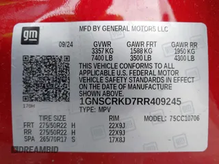 2024 Chevrolet Tahoe RST with VIN 1GNSCRKD7RR409245, listed as a IAAI auction lot 42133470 with 11,051 mi miles and . Bid and sale history available at DreamBid. Image 9.