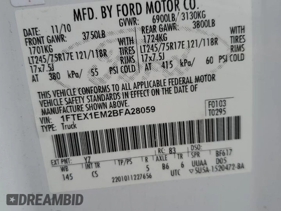 2011 Ford F-150 XL with VIN 1FTEX1EM2BFA28059, listed as a Copart auction lot 83710314 with 232,852 mi miles and Salvage Title. Bid and sale history available at carsss.com. Image 12.