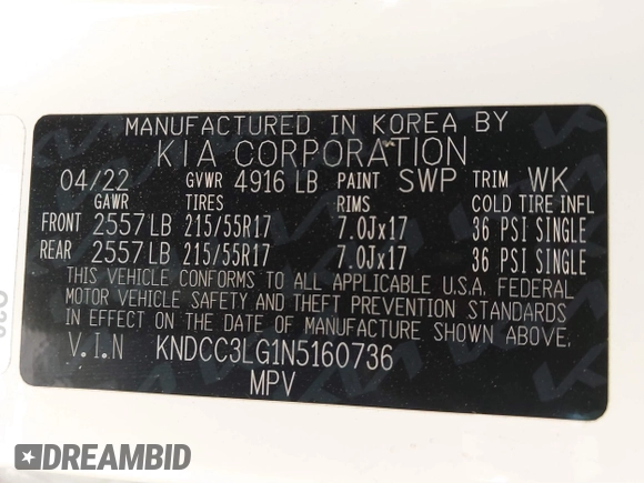 2022 Kia Niro EV S with VIN KNDCC3LG1N5160736, listed as a IAAI auction lot 41862260 with 46,812 mi miles. Bid and sale history available at carsss.com. Image 9.