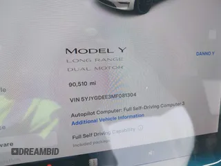 2021 Tesla Model Y Long Range with VIN 5YJYGDEE3MF081304, listed as a IAAI auction lot 41706240 with 90,510 mi miles and . Bid and sale history available at DreamBid. Image 7.