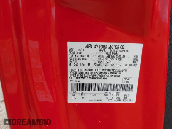 2011 Ford F-150 XL с VIN 1FTMF1CM5BKD82991, выставлен на аукционе IAAI как лот 42184251 с пробегом 270 506 миль миль и . История ставок и продаж доступна на DreamBid. Изображение 9.