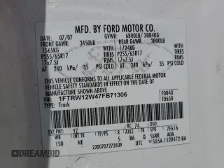 2007 Ford F-150 XLT with VIN 1FTRW12W47FB71306, listed as a Copart auction lot 59749255 with 249,615 mi miles and Clean title. Bid and sale history available at DreamBid. Image 12.