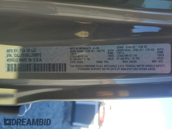 2020 Jeep Gladiator Mojave с VIN 1C6JJTEG6LL209312, выставлен на аукционе Copart как лот 41886445 с пробегом 66 247 миль миль и Списание • Salvage title. История ставок и продаж доступна на DreamBid. Изображение 14.