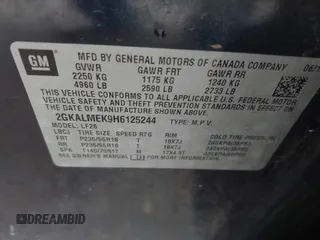 2017 GMC Terrain SLE with VIN 2GKALMEK9H6125244, listed as a IAAI auction lot 42185063 with 216,287 mi miles and . Bid and sale history available at carsss.com. Image 9.