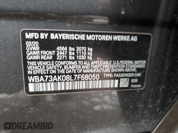 2020 BMW 2 Series 228i xDrive with VIN WBA73AK08L7F68050, listed as a Copart auction lot 45929824 with 23,093 mi miles. Bid and sale history available at carsss.com. Image 12.