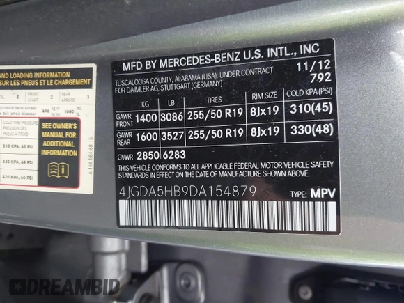 2013 Mercedes-Benz M 350 with VIN 4JGDA5HB9DA154879, listed as a IAAI auction lot 42646238 with 123,344 mi miles and . Bid and sale history available at DreamBid. Image 9.