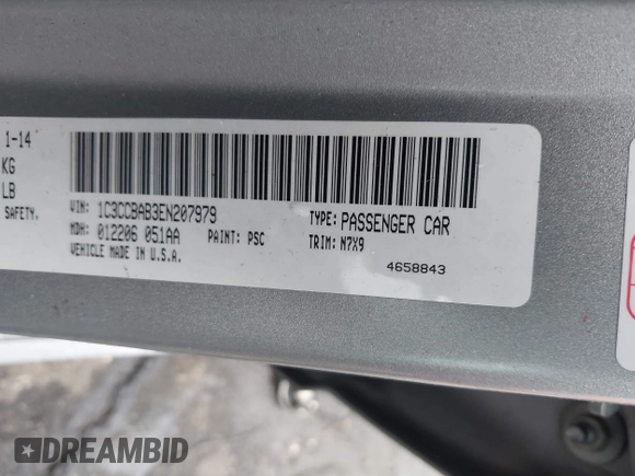 2014 Chrysler 200 LX z VIN 1C3CCBAB3EN207979, wystawiony jako IAAI lot #40997988 z przebiegiem 120 198 mil mil oraz . Historia ofert i sprzedaży dostępna na DreamBid. Obrazek 9.