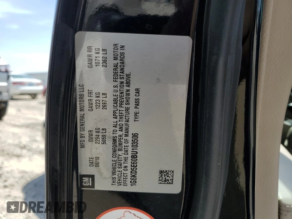 2011 Cadillac DTS Luxury Collection with VIN 1G6KD5E60BU103506, listed as a Copart auction lot 52449055 with 64,460 mi miles and Salvage Title. Bid and sale history available at DreamBid. Image 12.