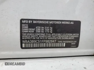 2015 BMW 3 Series 335i xDrive with VIN WBA3B9C51FP982847, listed as a Copart auction lot 63790055 with 141,778 mi miles and Salvage title. Bid and sale history available at DreamBid. Image 12.