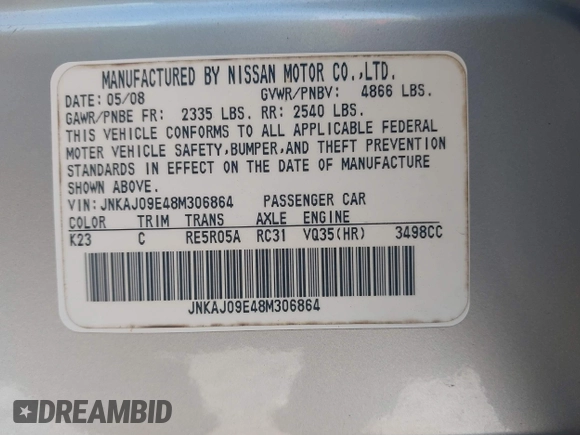 2008 Infiniti EX Journey with VIN JNKAJ09E48M306864, listed as a IAAI auction lot 41469613 with 121,767 mi miles and . Bid and sale history available at carsss.com. Image 9.