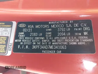 2021 Kia Forte GT-Line z VIN 3KPF34AD7ME341063, wystawiony jako IAAI lot #42389280 z przebiegiem 74 703 mil mil oraz . Historia ofert i sprzedaży dostępna na DreamBid. Obrazek 9.