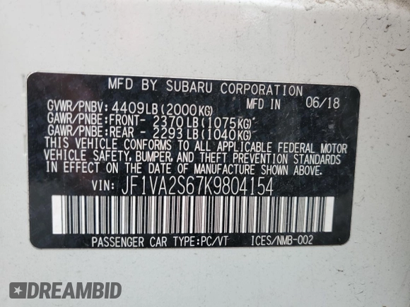 2019 Subaru WRX STI with VIN JF1VA2S67K9804154, listed as a Copart auction lot 69698414 with 62,254 mi miles and Salvage Title. Bid and sale history available at carsss.com. Image 12.