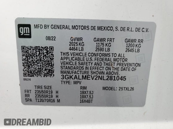 2022 GMC Terrain SLE z VIN 3GKALMEV2NL281045, wystawiony jako Copart lot #63571405 z przebiegiem 23 472 mil mil oraz Nie do naprawy • Non repairable. Historia ofert i sprzedaży dostępna na DreamBid. Obrazek 14.