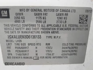 2013 GMC Terrain SLT with VIN 2GKALUEK8D6136133, listed as a IAAI auction lot 42130839 with 95,077 mi miles and . Bid and sale history available at carsss.com. Image 9.