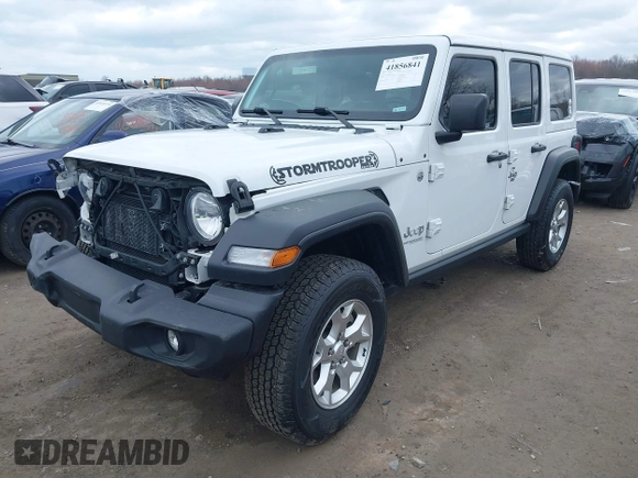 2021 Jeep Wrangler Unlimited Willys Sport with VIN 1C4HJXDG8MW596171, listed as a IAAI auction lot 41856841 with 86,353 mi miles and . Bid and sale history available at DreamBid. Image 2.