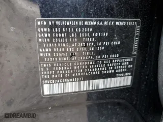 2022 Volkswagen Tiguan SE R-Line Black with VIN 3VVCB7AX1NM033977, listed as a Copart auction lot 45937695 with 48,198 mi miles and Salvage Title. Bid and sale history available at carsss.com. Image 16.