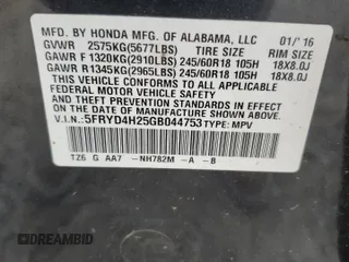 2016 Acura MDX с VIN 5FRYD4H25GB044753, выставлен на аукционе Copart как лот 59994665 с пробегом 135 766 миль миль и Списание • Salvage title. История ставок и продаж доступна на DreamBid. Изображение 13.
