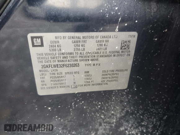 2015 GMC Terrain SLE with VIN 2GKFLWE32F6230263, listed as a Copart auction lot 43986075 with Not Provided miles and Salvage Title. Bid and sale history available at DreamBid. Image 13.