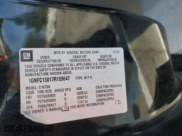 2007 Chevrolet Tahoe LT с VIN 1GNFC13017R109647, выставлен на аукционе Copart как лот 42460135 с пробегом 197 566 миль миль и Чистый • Clean title. История ставок и продаж доступна на DreamBid. Изображение 13.