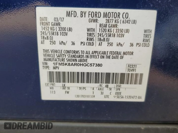 2017 Ford Police Interceptor Utility with VIN 1FM5K8AR0HGC57380, listed as a Copart auction lot 58965075 with 106,682 mi miles and Salvage title. Bid and sale history available at DreamBid. Image 12.