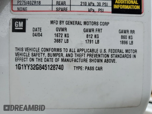 2004 Chevrolet Corvette with VIN 1G1YY32G845128740, listed as a Copart auction lot 43324795 with 63,686 mi miles and Salvage Title. Bid and sale history available at carsss.com. Image 13.