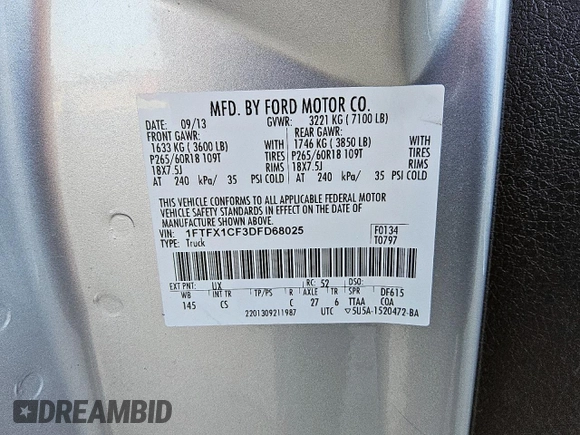 2013 Ford F-150 XL z VIN 1FTFX1CF3DFD68025, wystawiony jako Copart lot #64067645 z przebiegiem 113 382 mil mil oraz Czysty tytuł • Clean title. Historia ofert i sprzedaży dostępna na DreamBid. Obrazek 12.