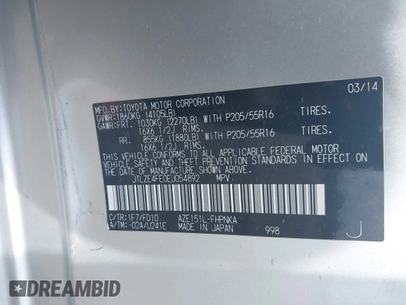 2014 Scion xB z VIN JTLZE4FE0EJ054892, wystawiony jako IAAI lot #42093932 z przebiegiem 184 541 mil mil oraz . Historia ofert i sprzedaży dostępna na DreamBid. Obrazek 9.