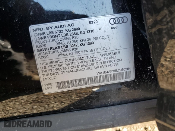 2020 Audi SQ5 Premium Plus with VIN WA1B4AFY5L2080284, listed as a Copart auction lot 49429065 with 90,209 mi miles and Salvage title. Bid and sale history available at DreamBid. Image 13.