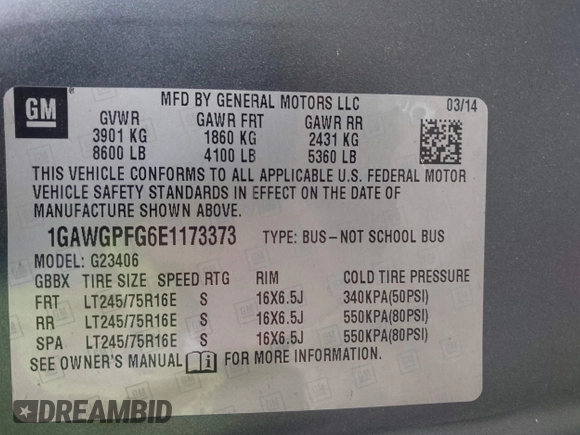 2014 Chevrolet Express Passenger LS with VIN 1GAWGPFG6E1173373, listed as a IAAI auction lot 42275513 with 26,642 mi miles and . Bid and sale history available at DreamBid. Image 9.