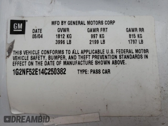2004 Pontiac Grand Am SE1 with VIN 1G2NF52E14C250382, listed as a Copart auction lot 51566664 with 82,865 mi miles and Salvage Title. Bid and sale history available at carsss.com. Image 13.